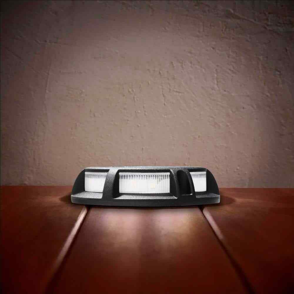 Hampton Bay Solar 15 Lumens Matte Black Integrated LED Disk Path Light 4-Pack