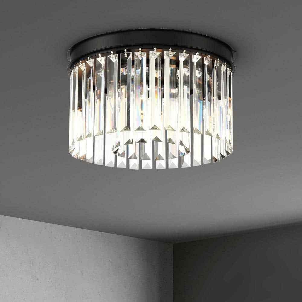 Home Decorators North Falls 13 in. 3-Light Black Flush Mount Light w/ Crystals