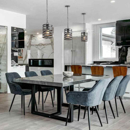 LNC Brushed Gray Modern 1-Light Drum Cage Kitchen Island High Ceiling Light