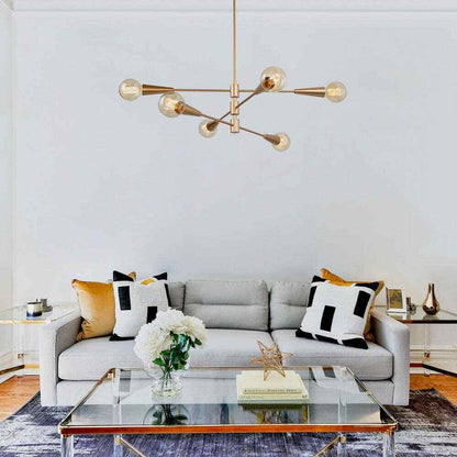Uolfin Modern Sputnik Dule 6-Light Brass Gold Linear Chandelier