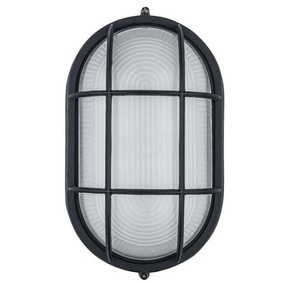 Bel Air Lighting Aria Black Oval Outdoor Wall Light Fixture w/ Ribbed Glass