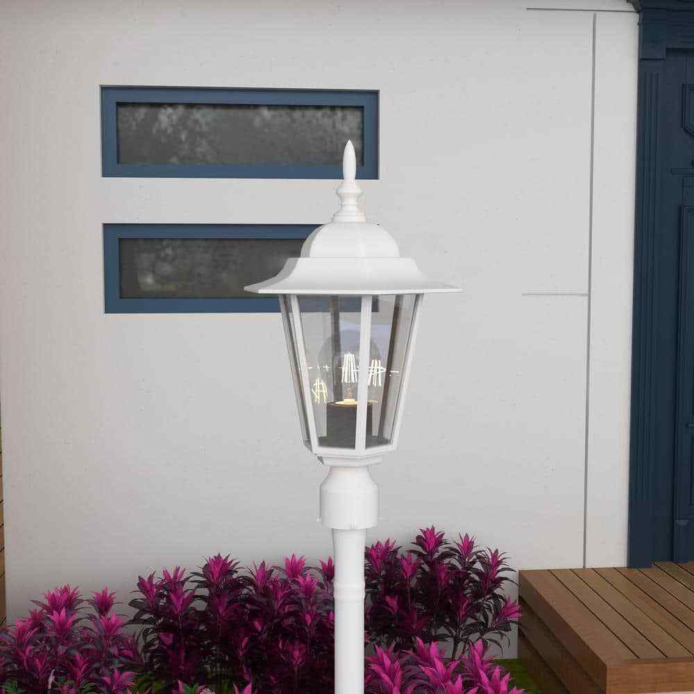Pia Ricco 1-Light Textured White Outdoor Post Light with Clear Glass