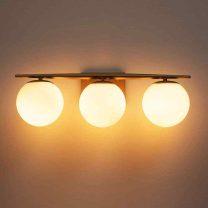 RRTYO Kara 21.97 in. 3-Light Gold Vanity Light with Milky White Glass Ball Shade