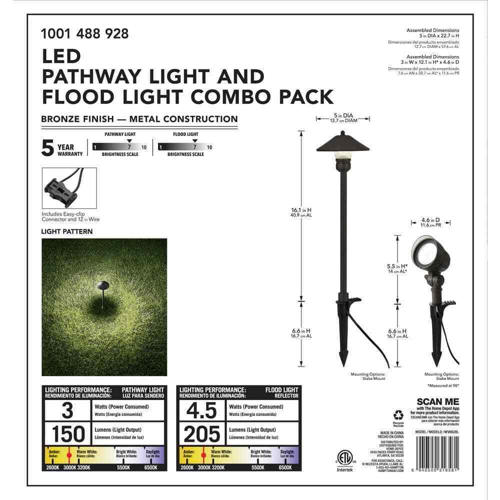 Hampton Bay Pearson Bronze Integrated LED Path Light and Flood Light Kit(8-Pack)