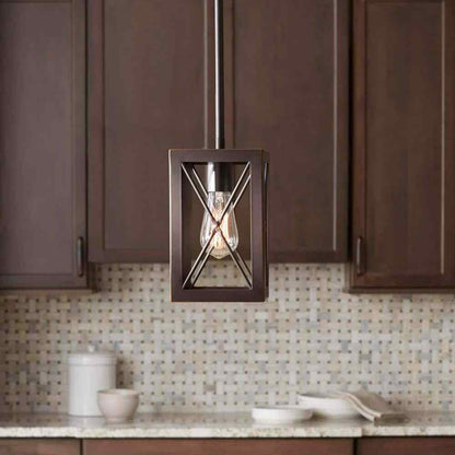 Home Decorators 1-Light Matte Black Mini Pendant Rectangular Cage Hanging Light