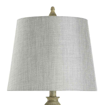 StyleCraft 25 in. Distressed Table Lamp with Gray/Cream Hardback Fabric Shade