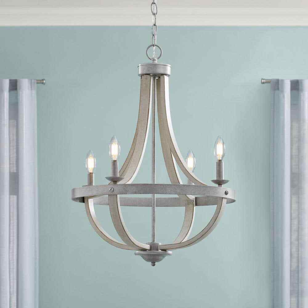 Home Decorators Keowee 21 in. 4-Light Silver Coastal Farmhouse Cage Chandelier