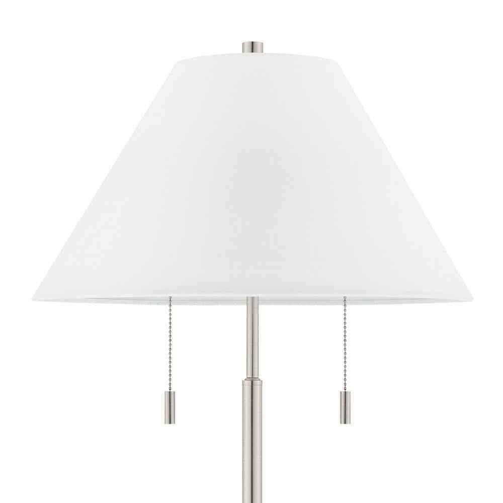 Hampton Bay Stanyan 58 in. Brushed Nickel Standard Floor Lamp Fabric White Shade