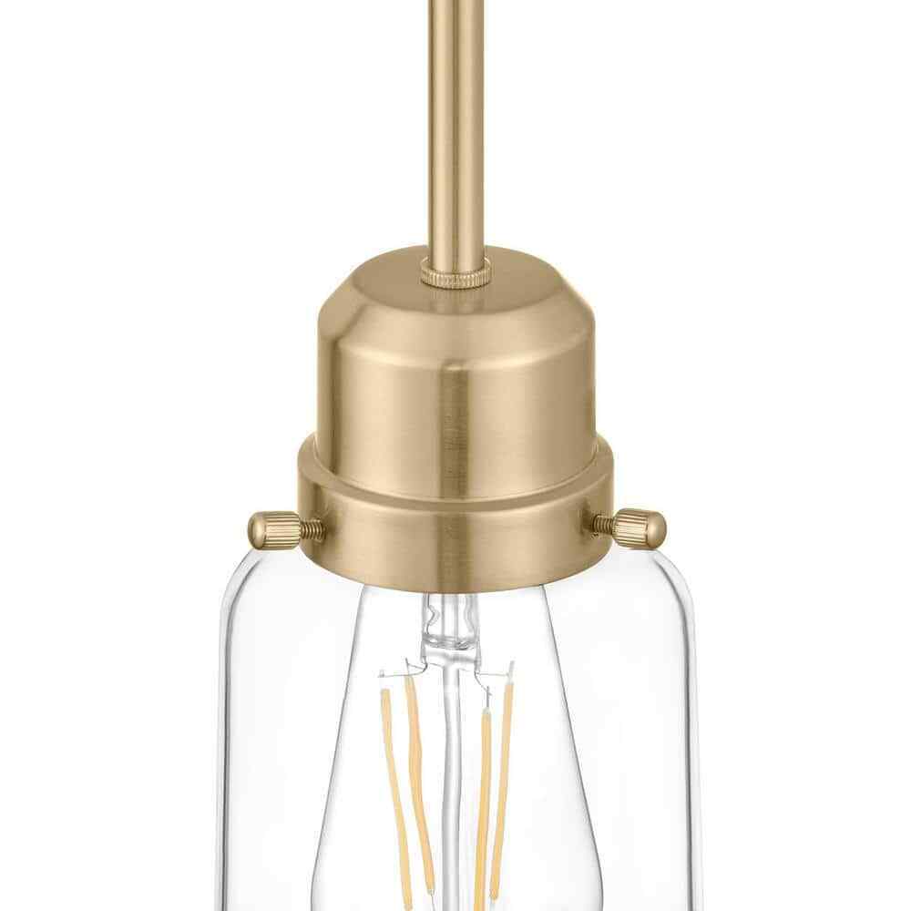 Hampton Bay Timphaven 1-Light Brass Shaded Mini-Pendant Clear Glass