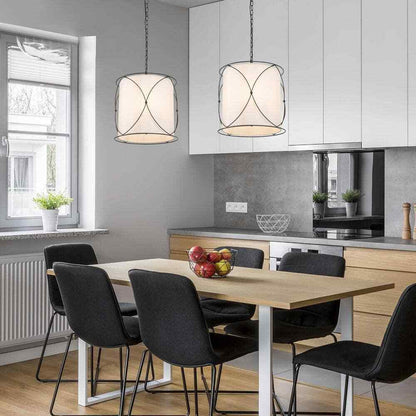 Uolfin Modern Drum Island Chandelier Pendant Cage Light w/ Fabric Shade