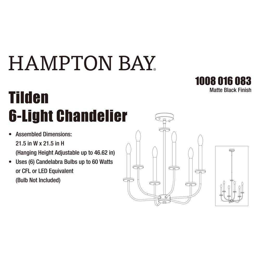 Hampton Bay Tilden 6-Light Matte Black Chandelier KSH9106AX-01/MB
