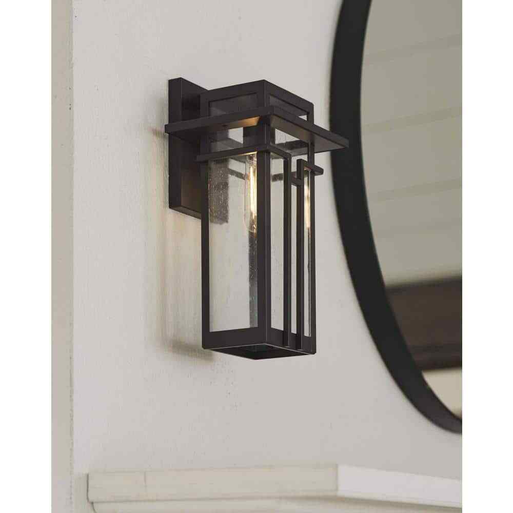 Progress Lighting Boxwood Antique Bronze Clear Seeded Glass Wall Lantern Light