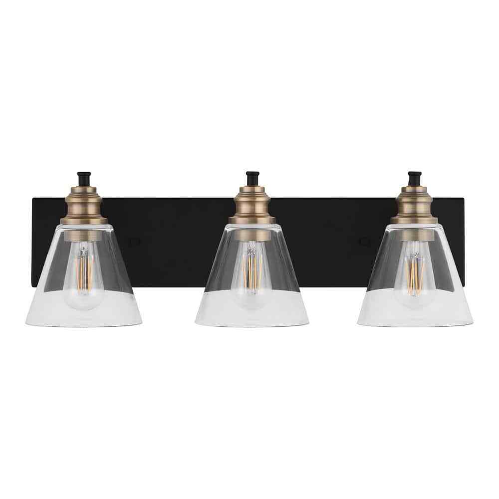 Hampton Bay Manor 24 in. 3-Light Matte Black Industrial Bathroom Vanity Light