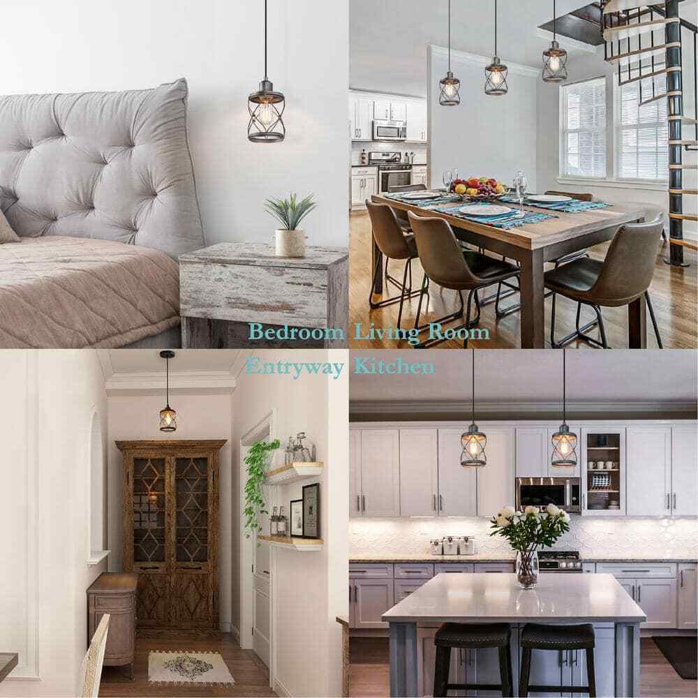 LNC Modern Farmhouse Gray Mini Pendant Light w/ Dark Pewter Drum Metal Wire Cage