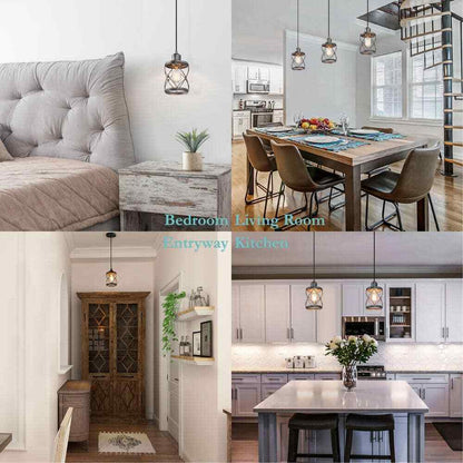 LNC Modern Farmhouse Gray Mini Pendant Light w/ Dark Pewter Drum Metal Wire Cage
