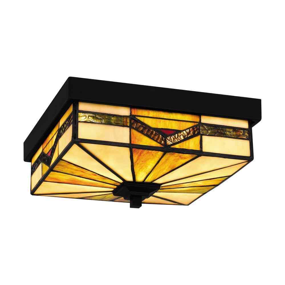 Home Decorators Sumner 2-Light Matte Black Outdoor Tiffany Flush Mount HD0547F