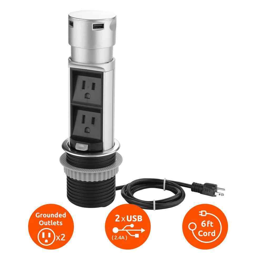 Link2Home Space Saver Pop Up-Outlet 2 Power Outlets 2 USB Ports 2.4 Amp