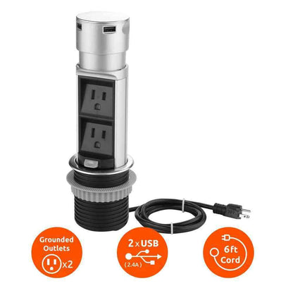 Link2Home Space Saver Pop Up-Outlet 2 Power Outlets 2 USB Ports 2.4 Amp