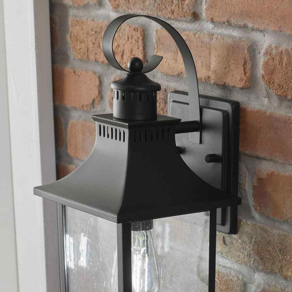 Hampton Bay Edgehill 16.25 in. Matte Black Hardwired Outdoor Wall Lantern Sconce