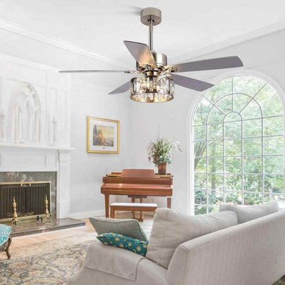 Breezary Sergio 52 in. Indoor Crystal Satin Nickel Ceiling Fan w/ Remote + Light