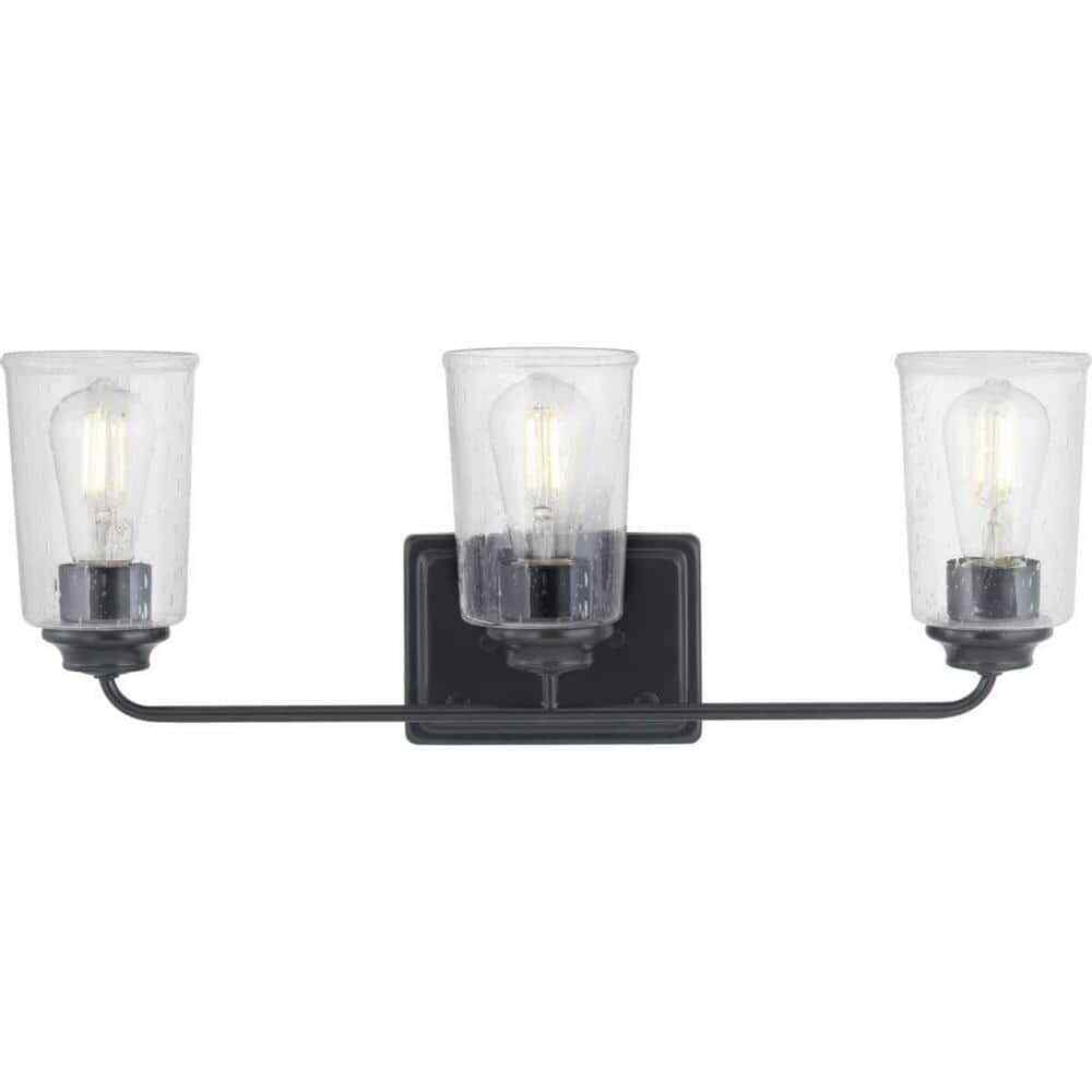 Hampton Bay Evangeline 23 in 3-Light Matte Black Farmhouse Bathroom Vanity Light