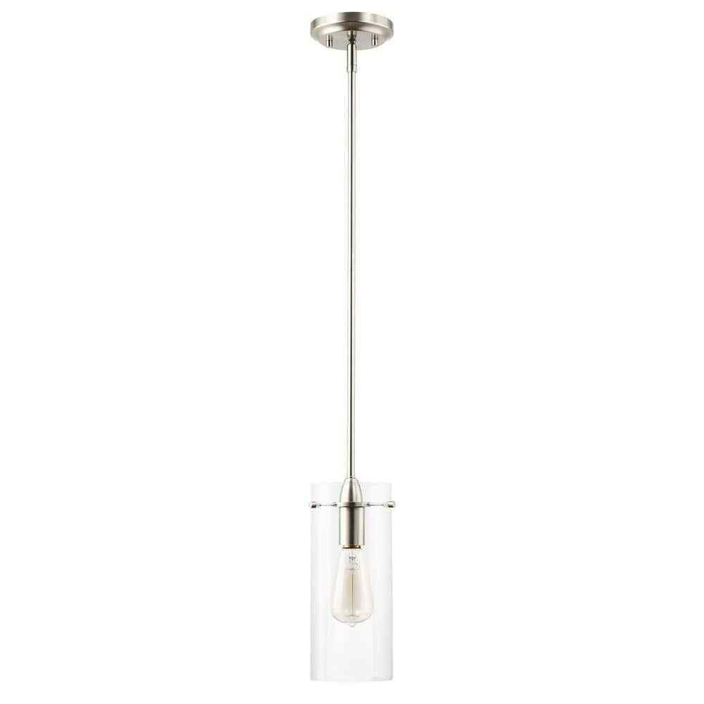 Light Society Montreal 1-Light Clear/Satin Nickel Pendant with Glass Shade