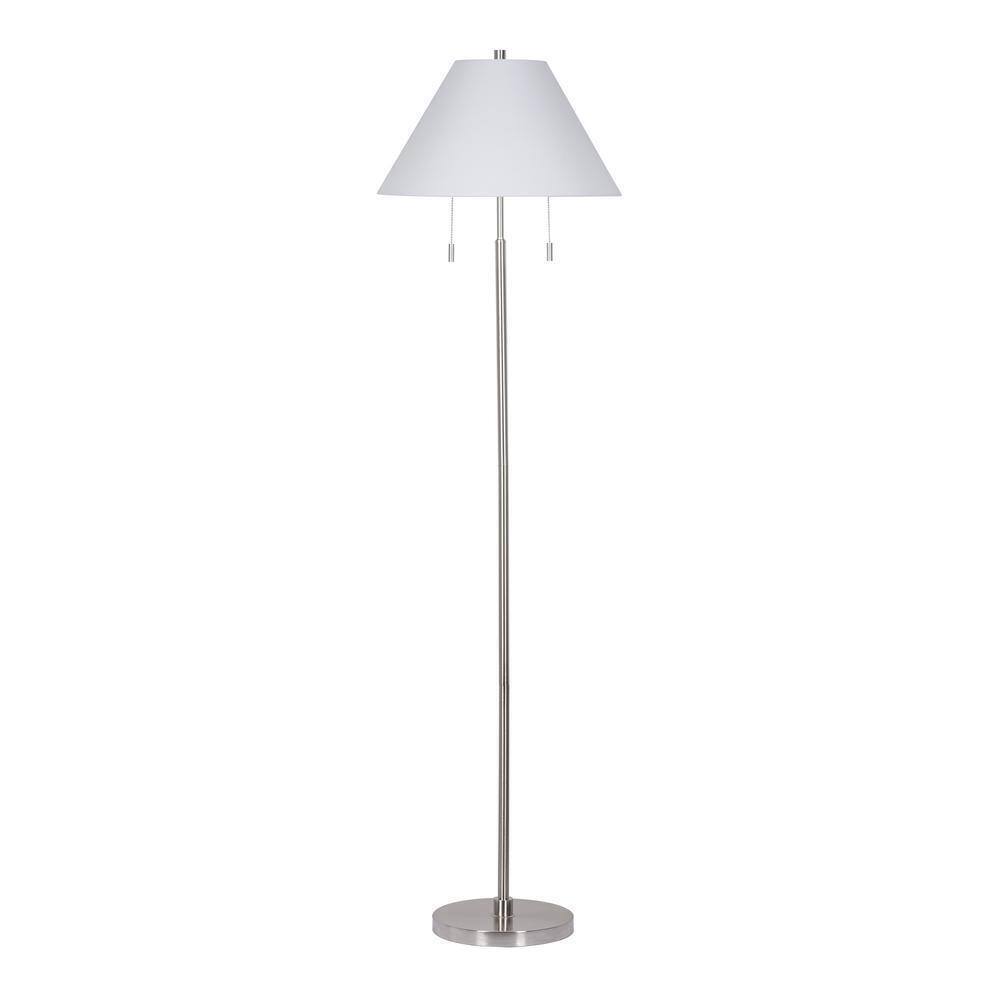 Hampton Bay Stanyan 58 in. Brushed Nickel Standard Floor Lamp Fabric White Shade