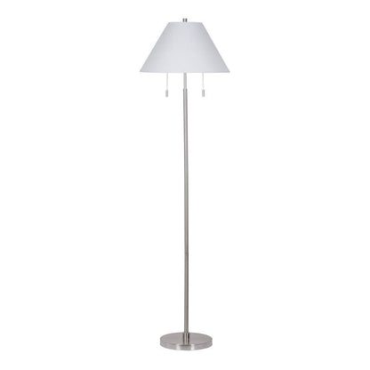 Hampton Bay Stanyan 58 in. Brushed Nickel Standard Floor Lamp Fabric White Shade