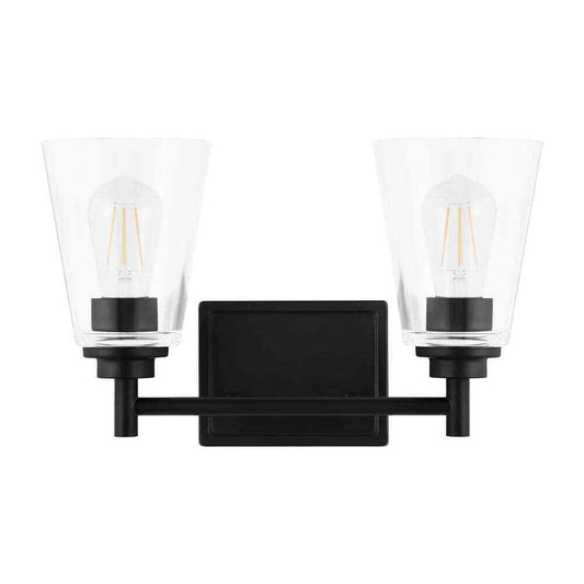 Hampton Bay 15 in. Wakefield 2-Light Matte Black Vanity Light w/ Clear Glass