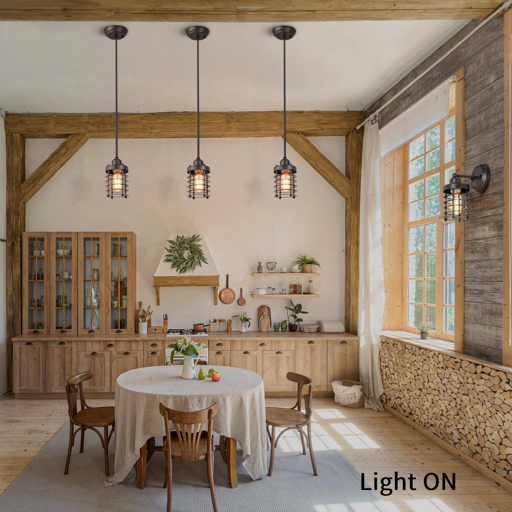 LNC Rustic Bronze Mini Pendant w/ Drum Cage
