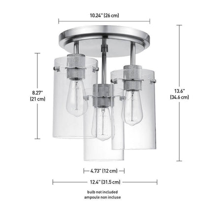 Globe Electric Cusco 13 in. 3-Light Brushed Steel Semi-Flush Mount Ceiling Light