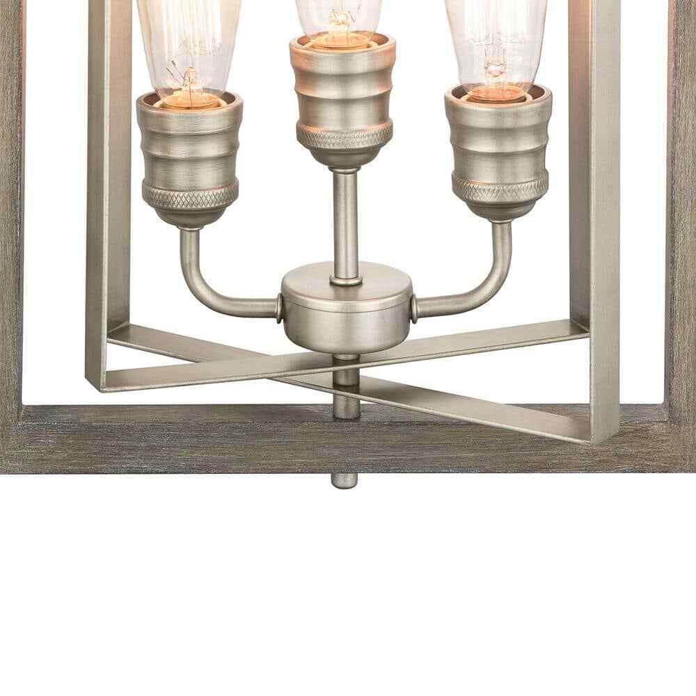 Home Decorators Palermo Grove 14 in. 3-Light Nickel Pendant w/ Painted Gray Wood