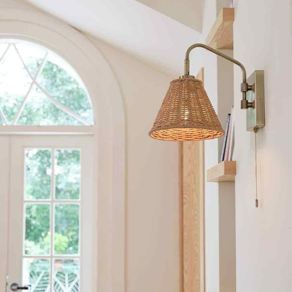 Globe Electric Novogratz Matte Brass Finish Wall Sconce w/ Rattan Wood Shade