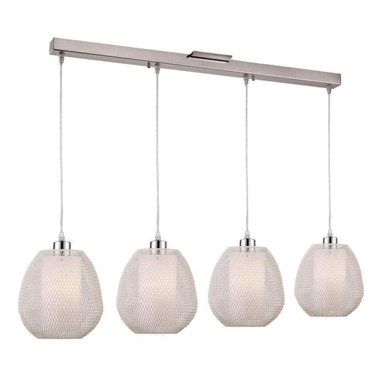 Transglobe Meshcaged 4-Light 14 in. White Indoor Island Pendant Light Fixture