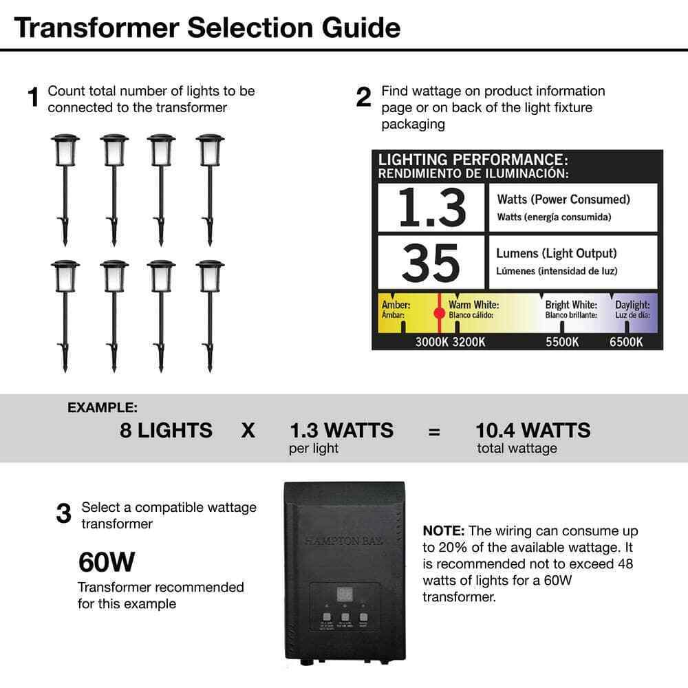 Hampton Bay Low Voltage Black Outdoor LED Path Light w/ Adjustable Post Height
