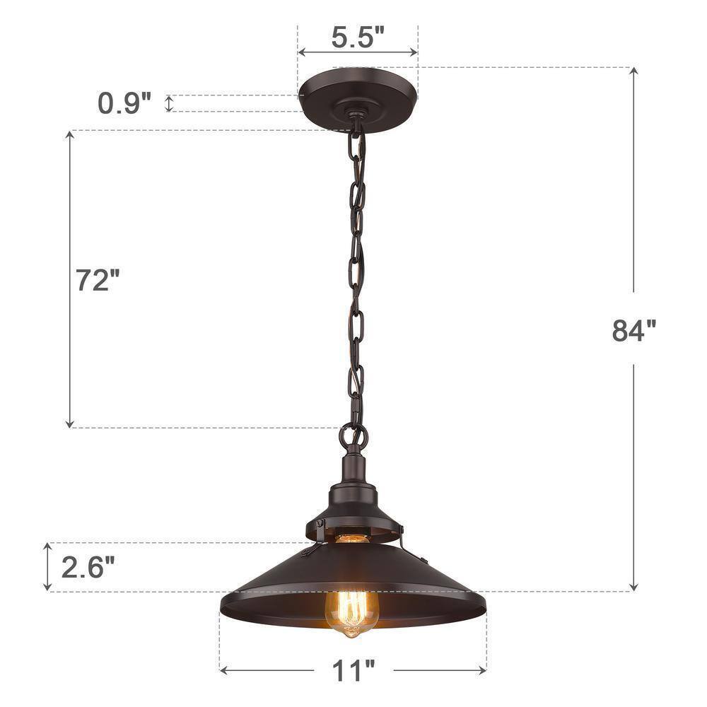 JAZAVA 1-Light Oil Rubbed Bronze Single Pendant Light with Metal Shade