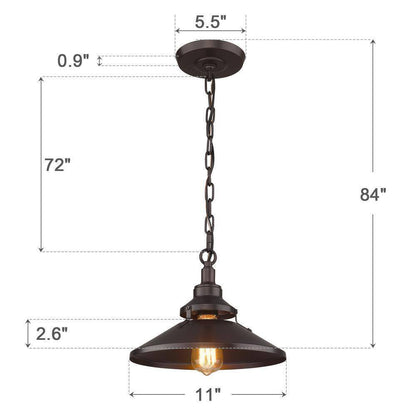 JAZAVA 1-Light Oil Rubbed Bronze Single Pendant Light with Metal Shade