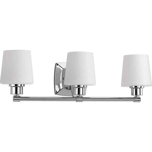 Progress Lighting Glance Chrome White Linen Glass Farmhouse Bath Vanity Light