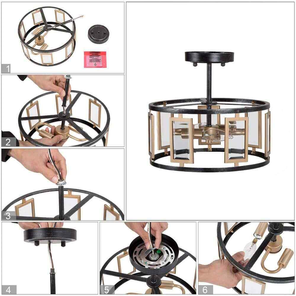 Uolfin Modern 2-Light Antique Brushed Black and Brass Gold Kitchen Ceiling Light