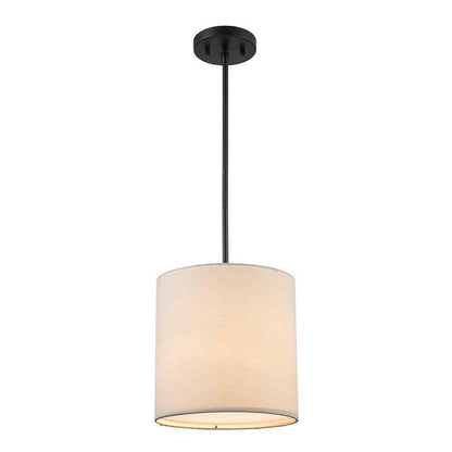 Monteaux Lighting 10 in. 1-Light Black Drum Pendant Light Fixture w/ Linen Shade