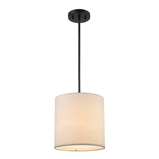 Monteaux Lighting 10 in. 1-Light Black Drum Pendant Light Fixture w/ Linen Shade