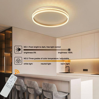 OUKANING 19.68 in. Gold Modern Round Flush Mount Dimmable LED Ceiling Light