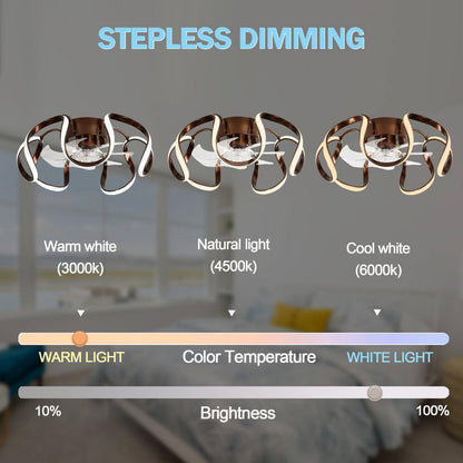 Oaks Aura LED Indoor Brown Modern Flush Mount Ceiling Fan Light APP and Remote