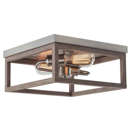 Hampton Bay Boswell Quarter 12 in. 2-Light Brushed Nickel Coastal Flush Mount