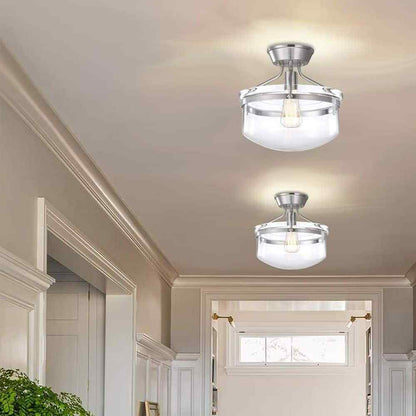 Hukoro Oro 13.4 in. 1-Light Semi Flush Mount with Brush Nickle Finish