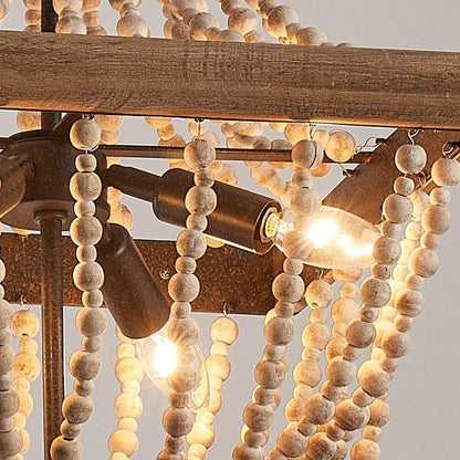 Parrot Uncle Regas 4-Light Farmhouse Weathered Wood Bead Candle Style Chandelier