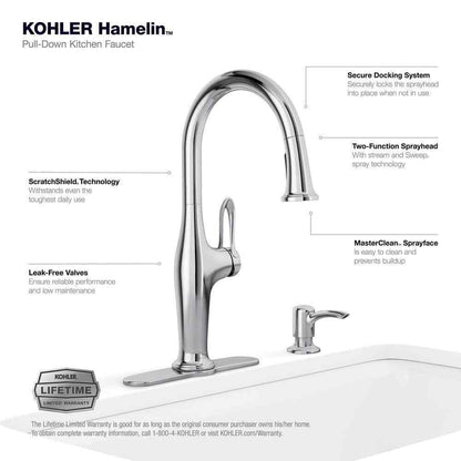 KOHLER Hamelin Single Handle Pull Down Sprayer Kitchen Faucet in Polished Chrome