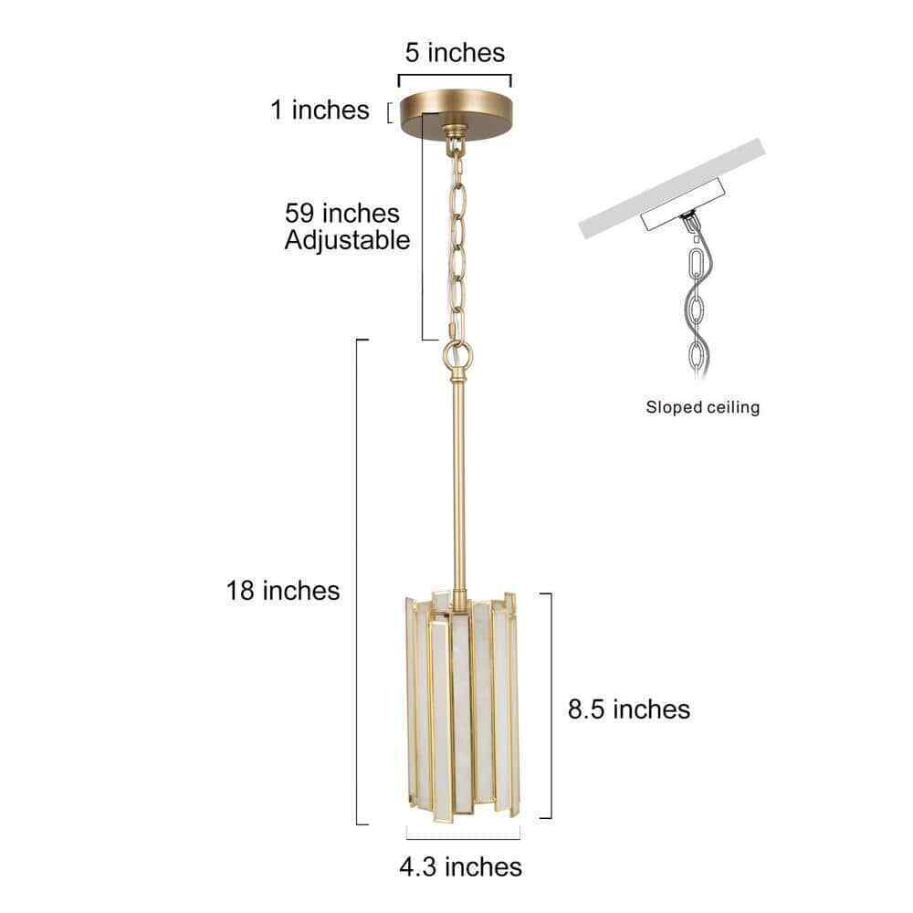 LNC Gold 1-Light Drum Pendant w/ Tiffany Glass Shade Hanging Light