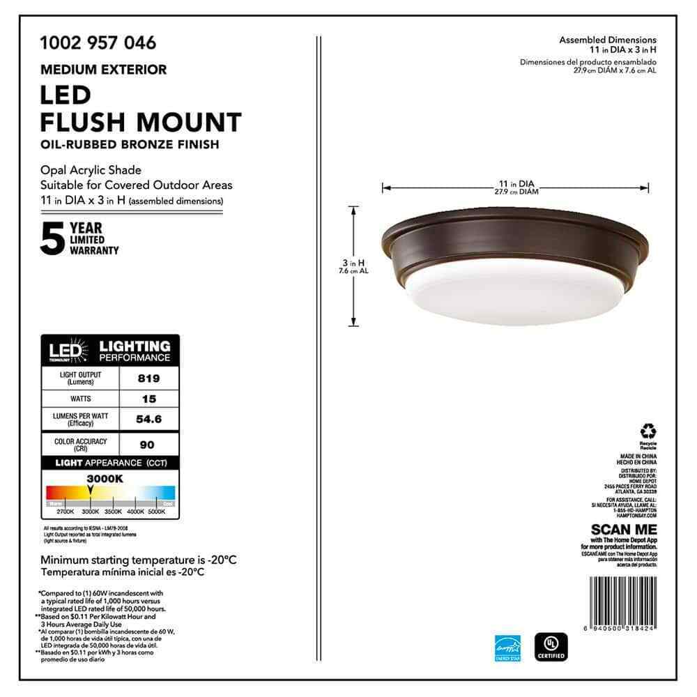 Hampton Bay Oil Rubbed Bronze Integrated LED Outdoor Flush Mount Ceiling Light