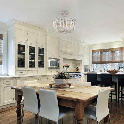 LNC 16 in. Modern Farmhouse Antique White Wood Beaded Semi-Flush Mount 3-Light